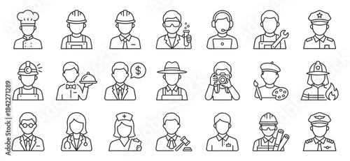 Service crew icons representing professional roles, skilled workers, customer support staff and industry occupations.
