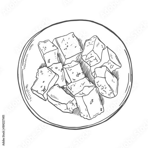Tasty tofu chinese cuisine. Chinese food with hand drawing style