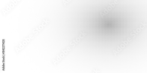An abstract black and white vector background featuring a gradient created by a pattern of small dots. 