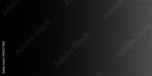An abstract black and white vector background featuring a gradient created by a pattern of small dots. 