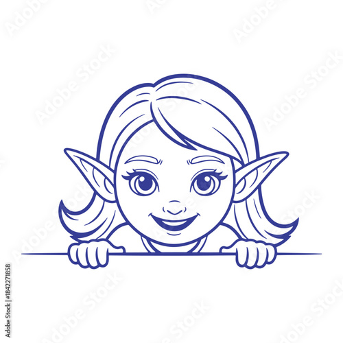 Smiling Elf Girl Peeking Illustration