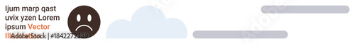 Emotions, communication, sadness, mental health, expression, digital design. Sad face emoticon with a cloud and placeholder text. Emotions and communication concept