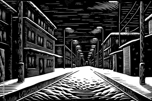 Chicago’s winter skyline appears as a textured pencil sketch, highlighting snowy rooftops, tall towers, frozen streets, and iconic architectural silhouettes under a quiet urban snowfall