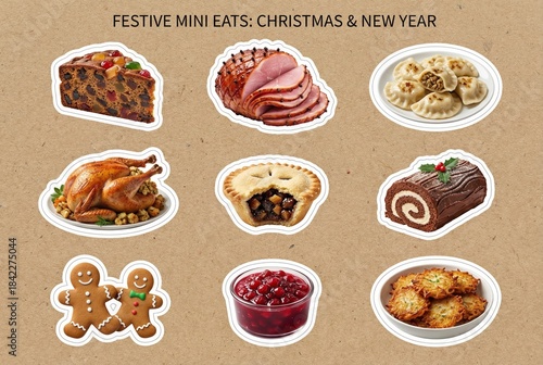 Festive mini eats for Christmas and New Year sticker collection  