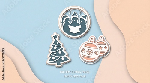 Winter Christmas and New Year sticker with pastel background design  