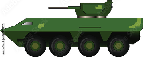 Vector illustration of a BTR-4 armored vehicle side view. Toy military tank illustration. 