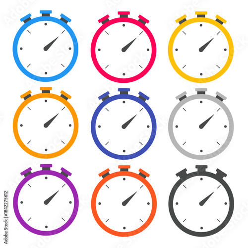 Colorful Flat Stopwatch Icons Set