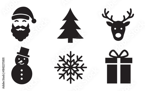 Christmas Icons Set | Santa Claus, Reindeer, Snowman & Tree Vector Collection