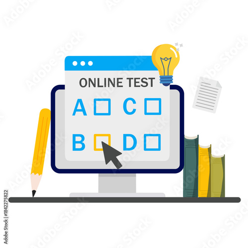 computer passing online test and checking answers