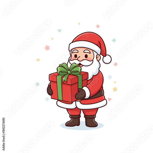 Cute Santa Claus with Present | Festive Xmas Character Vector Design