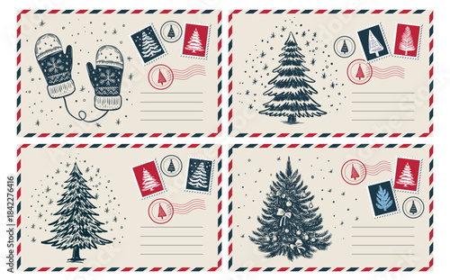 Christmas postcard with tree, New Year card	
