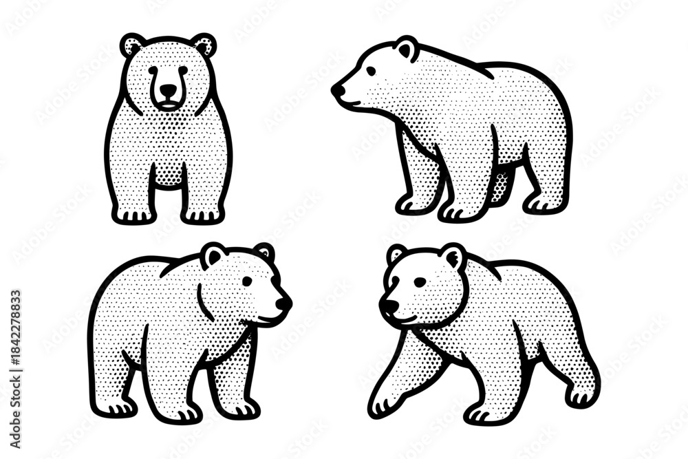 Fototapeta premium Detailed polar bear designs in retro halftone style