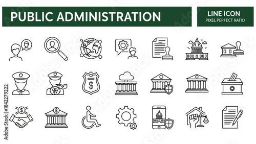 Sleek Line Icons for Government, Justice, and Public Services Administration