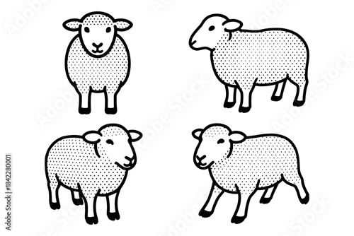 Dotted sheep collection: four unique black and white designs
