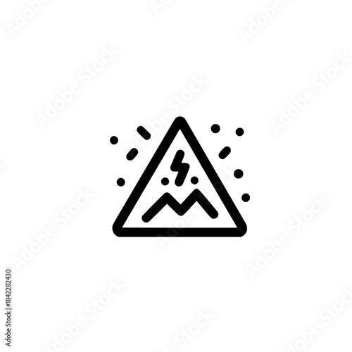 Hazard warning triangle featuring volcanic eruption icon representing natural disaster alert and risk