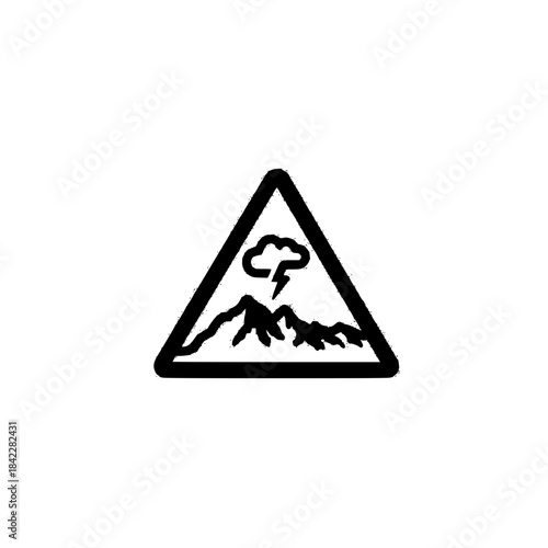 Volcano eruption icon inside warning triangle representing hazard alert safety and natural danger