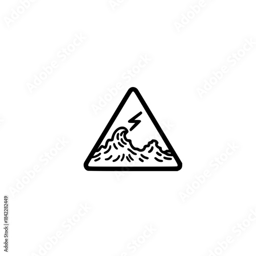 Storm alert triangle with wave and lightning graphics illustrating natural hazard caution and protection
