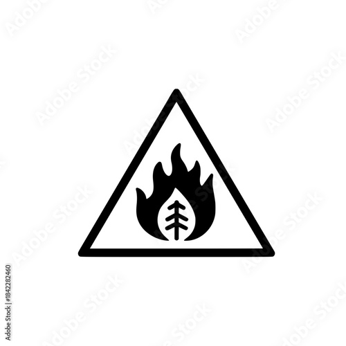 Fire flame symbol inside warning triangle icon representing hazard alert safety and fire danger