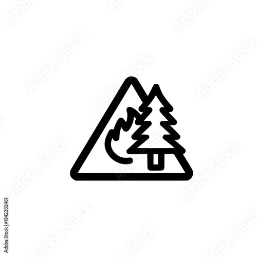 Fire icon placed inside triangle shape indicating emergency warning safety and flame hazard awareness