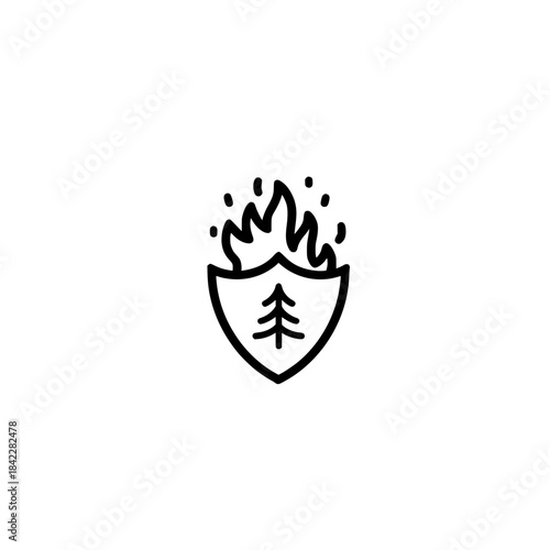 Burning shield icon representing fire protection heat resistance and safety emergency concept