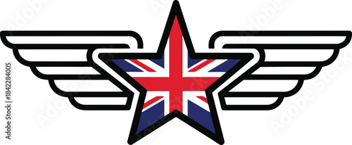 UK Flag Winged Star Emblem Badge.