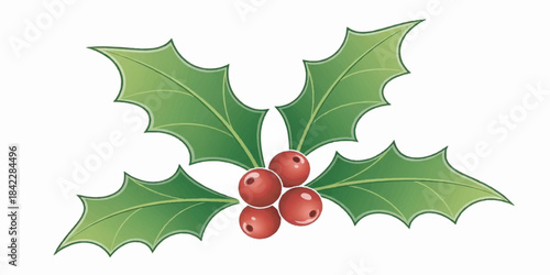 A festive illustration of holly leaves and berries featuring smo