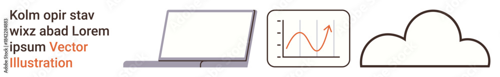 Obraz premium Cloud computing, data visualization, storage solutions, online analytics, file sharing, remote work. A laptop, a data chart and a cloud icon combination. Cloud computing and data visualization