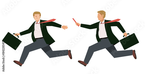 Relay Baton Handover Runners Illustration – Track and Field Sprint Athletes. White man.