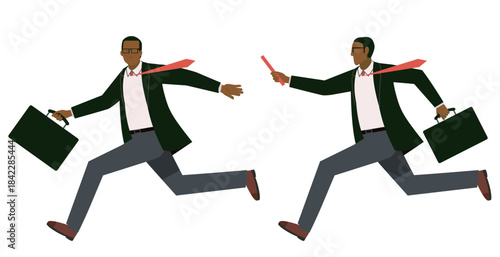 Relay Baton Handover Runners Illustration – Track and Field Sprint Athletes. Black man.
