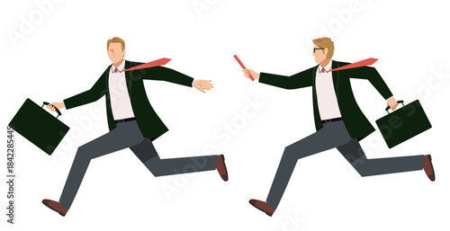 Relay Baton Handover Runners Illustration – Track and Field Sprint Athletes. White man.