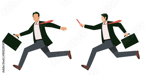 Relay Baton Handover Runners Illustration – Track and Field Sprint Athletes. Asian man.