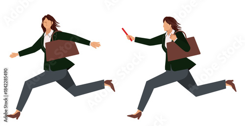 Relay Baton Handover Runners Illustration – Track and Field Sprint Athletes. Asian  woman