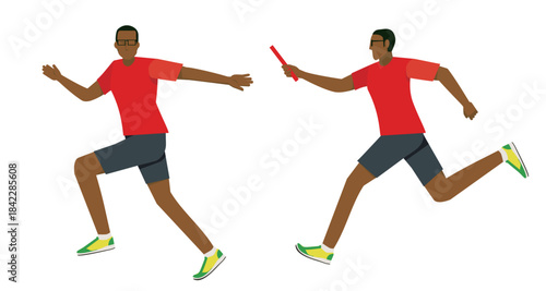 Relay Baton Handover Runners Illustration set – Track and Field Sprint Athletes, Black men.