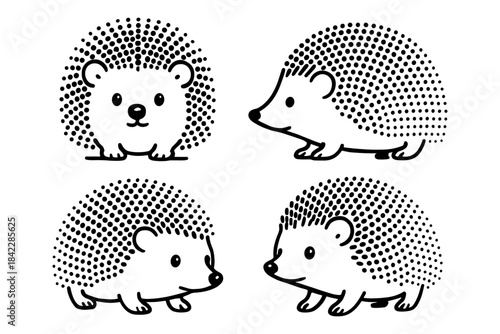 Cute hedgehog silhouettes in minimalist black and white design