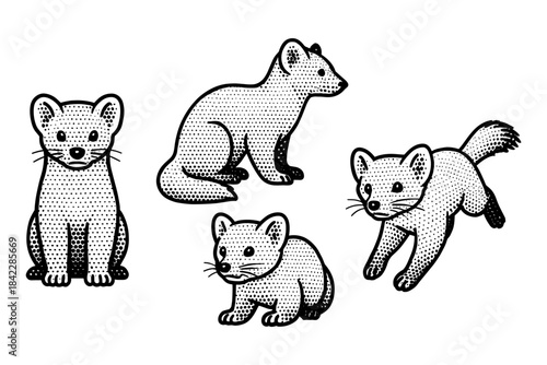 Cute hand-drawn ferrets in vintage comic style