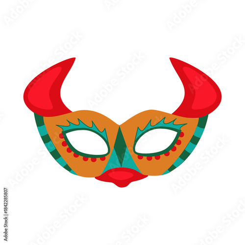 Carnival mask isolated on the white background. Single ethnic element of carnival costume for the Mardi Gras holiday. Animalistic vector masks of a bull.