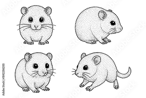 Cute dotted hamsters: four adorable rodents in halftone style