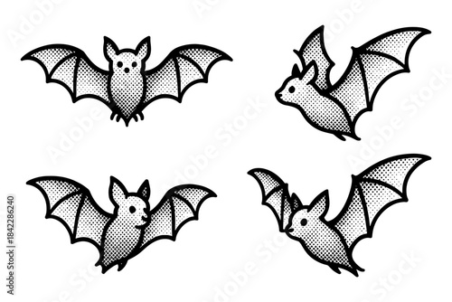 Halftone bat collection: vintage monochrome designs in pop art style