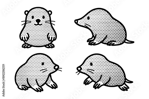 Retro comic style mole variations in halftone dots