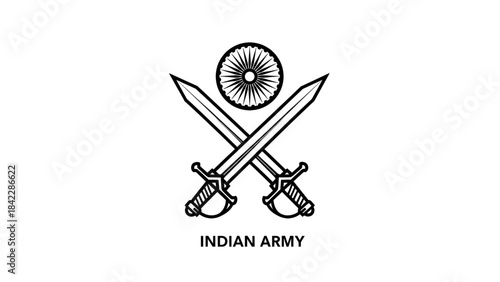 Indian Army emblem design with crossed sword symbol and Ashoka artwork representing national pride and defense strength in India concept for Republic honor and Independence tribute used for patriotic 