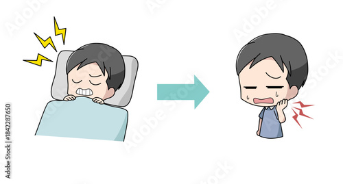歯ぎしりが原因であごが痛む男性のイラスト