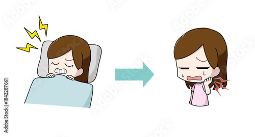 歯ぎしりが原因であごが痛む女性のイラスト