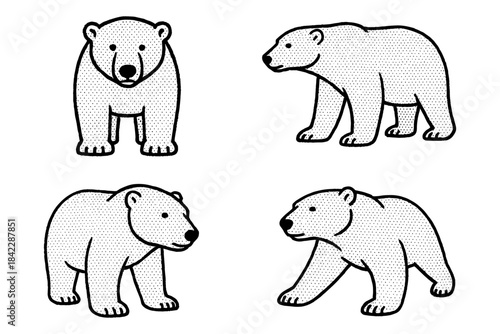 Retro dot polar bear set in vintage graphic style