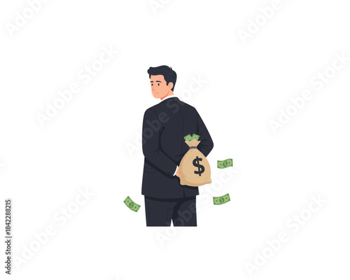 Businessman Hiding Money Bag Behind His Back