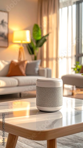 Modern living room interior with focus on a smart speaker (1)