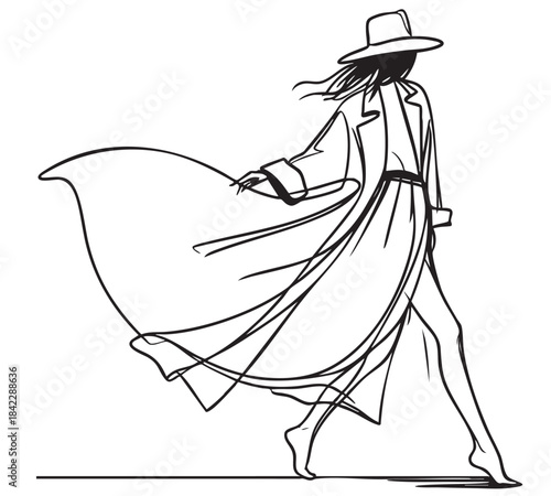 Fashion model. line sketch fashion girl in coat