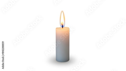 Lit candle on a white background flame visible