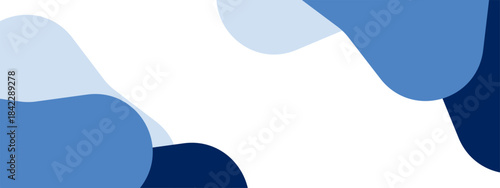 Abstract blue fluid banner with layered organic shapes forming a clean modern frame and wide white copy space for professional design layouts.