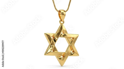 Gold Star of David pendant with matching chain centered on a plain white background