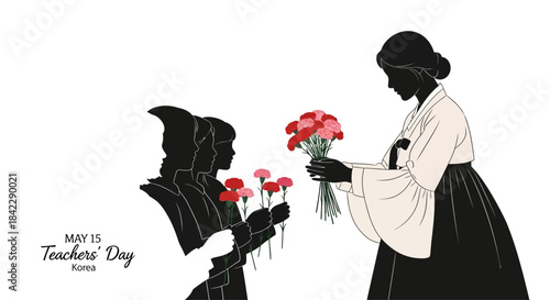 Students Give Flowers To Teacher On Teachers Day.